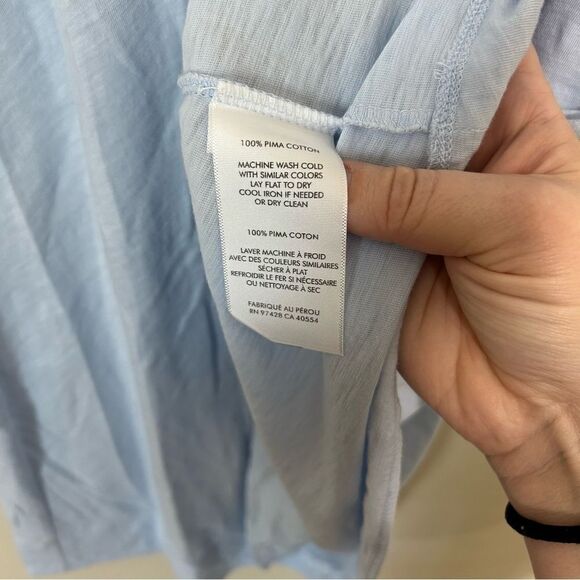 White + Warren Lantern Sleeve Pima Cotton Light Blue Shirt Dress SIZE MEDIUM - Picture 5 of 6